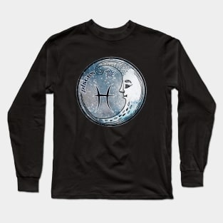 Pisces Moon Sign Astrology Zodiac Symbol Stars and Crescent Moon Long Sleeve T-Shirt